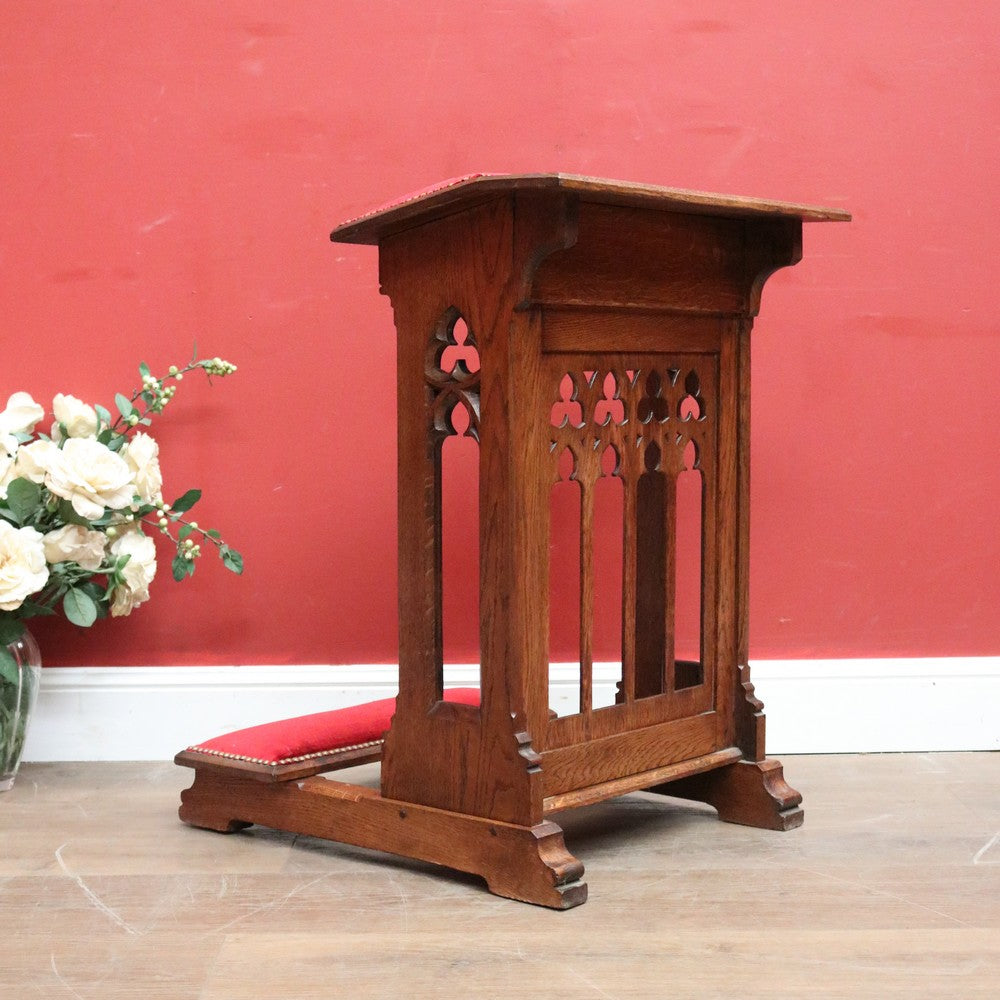 x SOLD Antique French Oak Gothic Prayer Chair or Kneeler. Prie-Dieu Chair, Red Velvet. B11994
