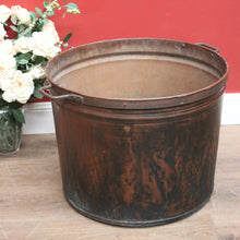 Load image into Gallery viewer, x SOLD Antique French Copper and Forged Iron Drum, Firewood Bucket, Fire Log Bin Handle B11353
