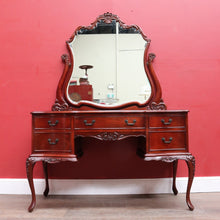 Load image into Gallery viewer, Vintage Australian Cedar Dressing Table with Ornate Bevelled Edge Mirror. B13136

