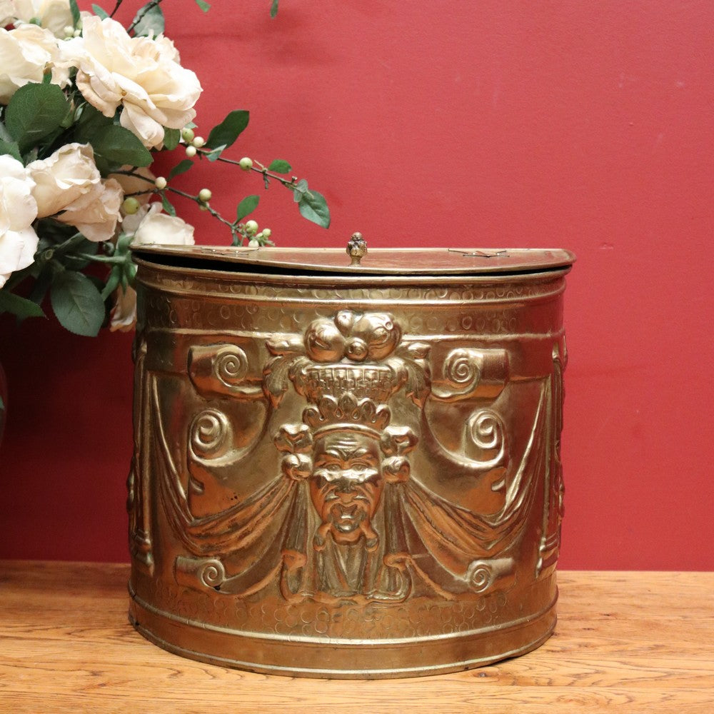 Antique French Brass Coal Scuttle, with Acorn Handles, Now Shoe Storage Box. B11720