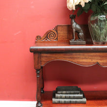 Load image into Gallery viewer, x SOLD Colonial Australian Cedar Console Table, Tier to the base, with a Thomas Hope scroll backboard. B11977
