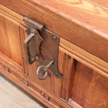 Load image into Gallery viewer, x SOLD Antique French Oak Trunk, Coffee Table, Toy Chest, Hand-forged banding, Lock and Key. B11430
