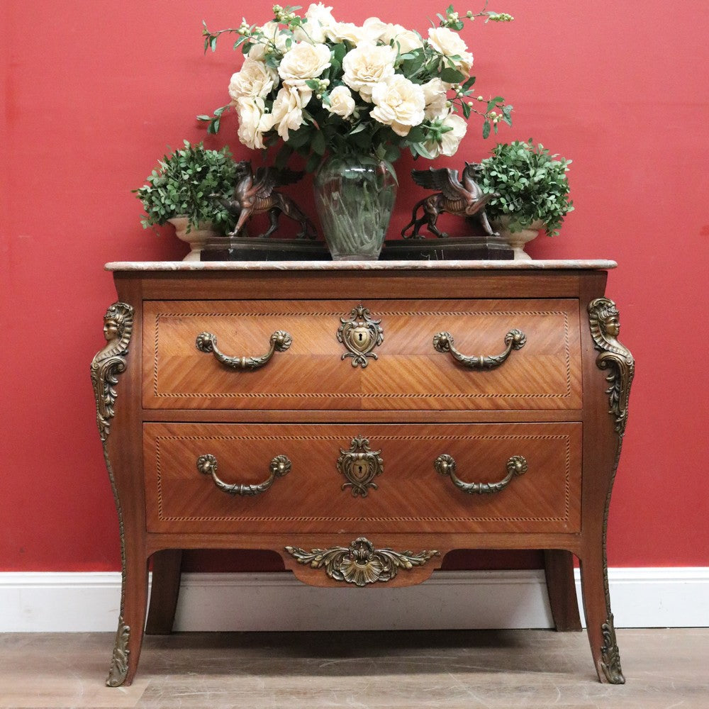 x SOLD Antique French Chest of Drawers, Entry or Hall Table, Cabinet with Marble Top and Brass Handles B11329