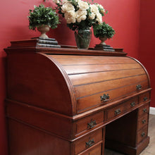Load image into Gallery viewer, x SOLD Antique English Roll Top Desk or Barrel Top Desk, Pedestal Office Desk, Leather. B11534
