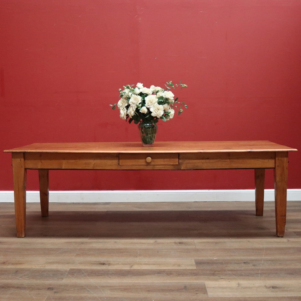 Circa 1840 Antique French Pine Refectory Dining Table or Kitchen Table, One Drawer. B11809