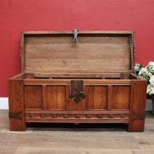 Load image into Gallery viewer, x SOLD Antique French Oak Trunk, Coffee Table, Toy Chest, Hand-forged banding, Lock and Key. B11430
