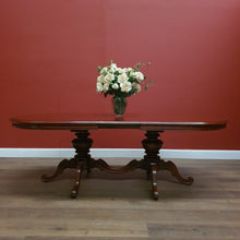 Load image into Gallery viewer, Australian Vintage Mahogany D-End Extension Dining Table – Oval Expandable with Two Turned Pedestal Bases. 12581
