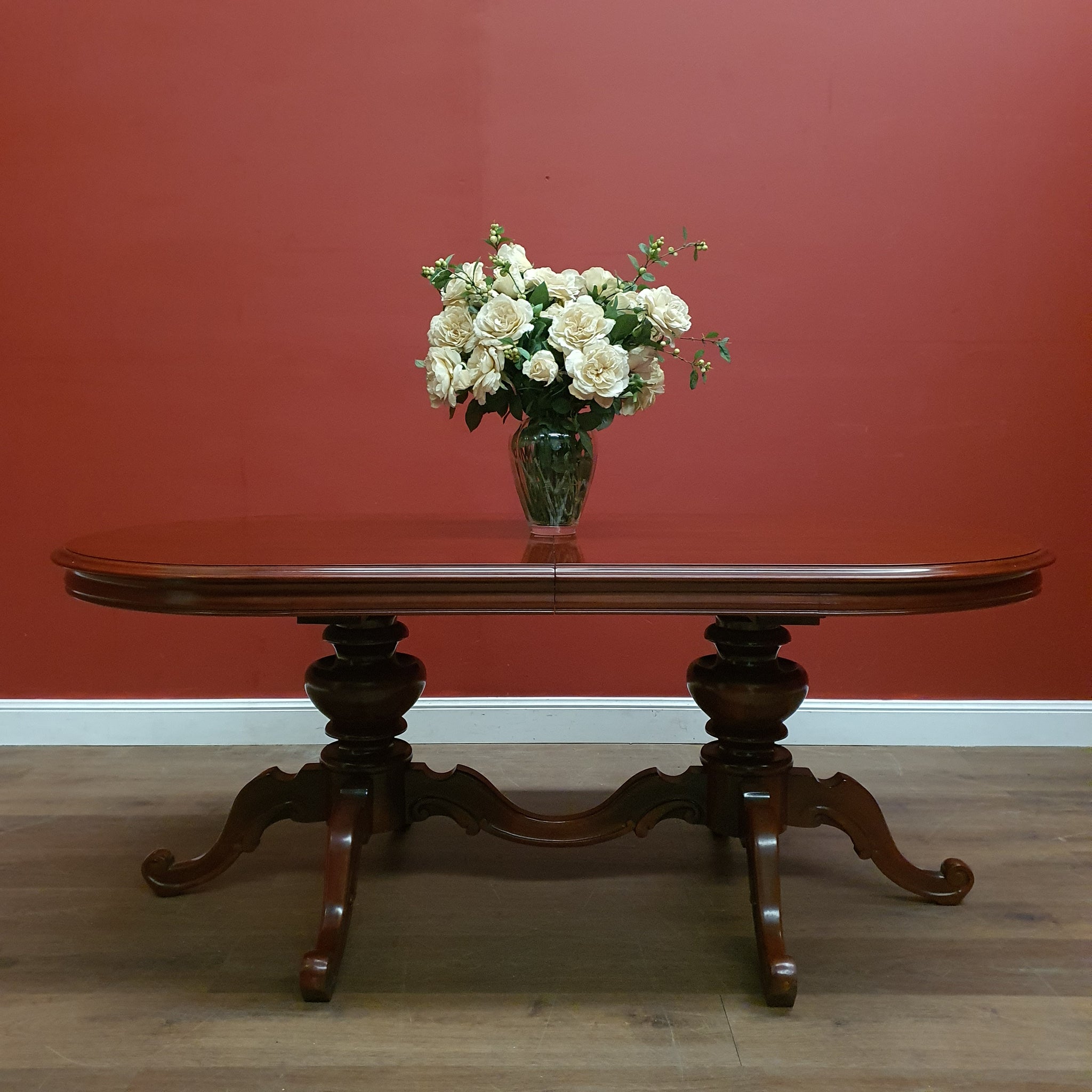 Australian Vintage Mahogany D-End Extension Dining Table – Oval Expandable  with Two Turned Pedestal 12581