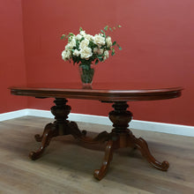 Load image into Gallery viewer, Australian Vintage Mahogany D-End Extension Dining Table – Oval Expandable with Two Turned Pedestal Bases. 12581
