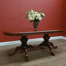 Load image into Gallery viewer, Australian Vintage Mahogany D-End Extension Dining Table – Oval Expandable with Two Turned Pedestal Bases. 12581
