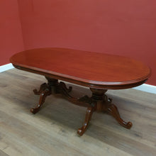 Load image into Gallery viewer, Australian Vintage Mahogany D-End Extension Dining Table – Oval Expandable with Two Turned Pedestal Bases. 12581
