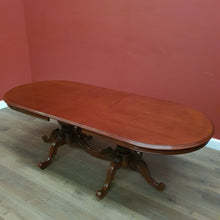 Load image into Gallery viewer, Australian Vintage Mahogany D-End Extension Dining Table – Oval Expandable with Two Turned Pedestal Bases. 12581
