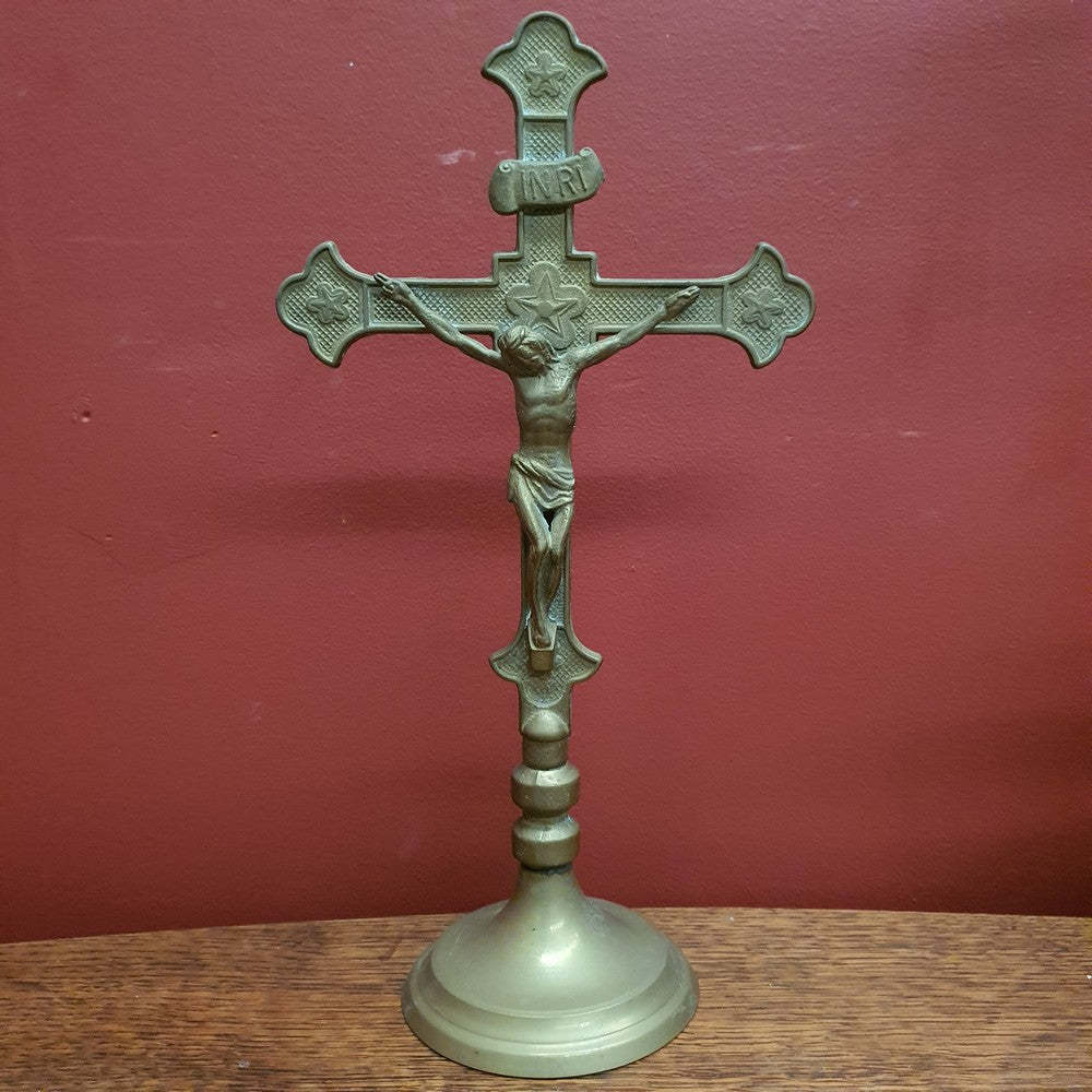 Antique Brass Crucifix, Cross, Jesus on the Cross, Home Worship or Devotion. B11603