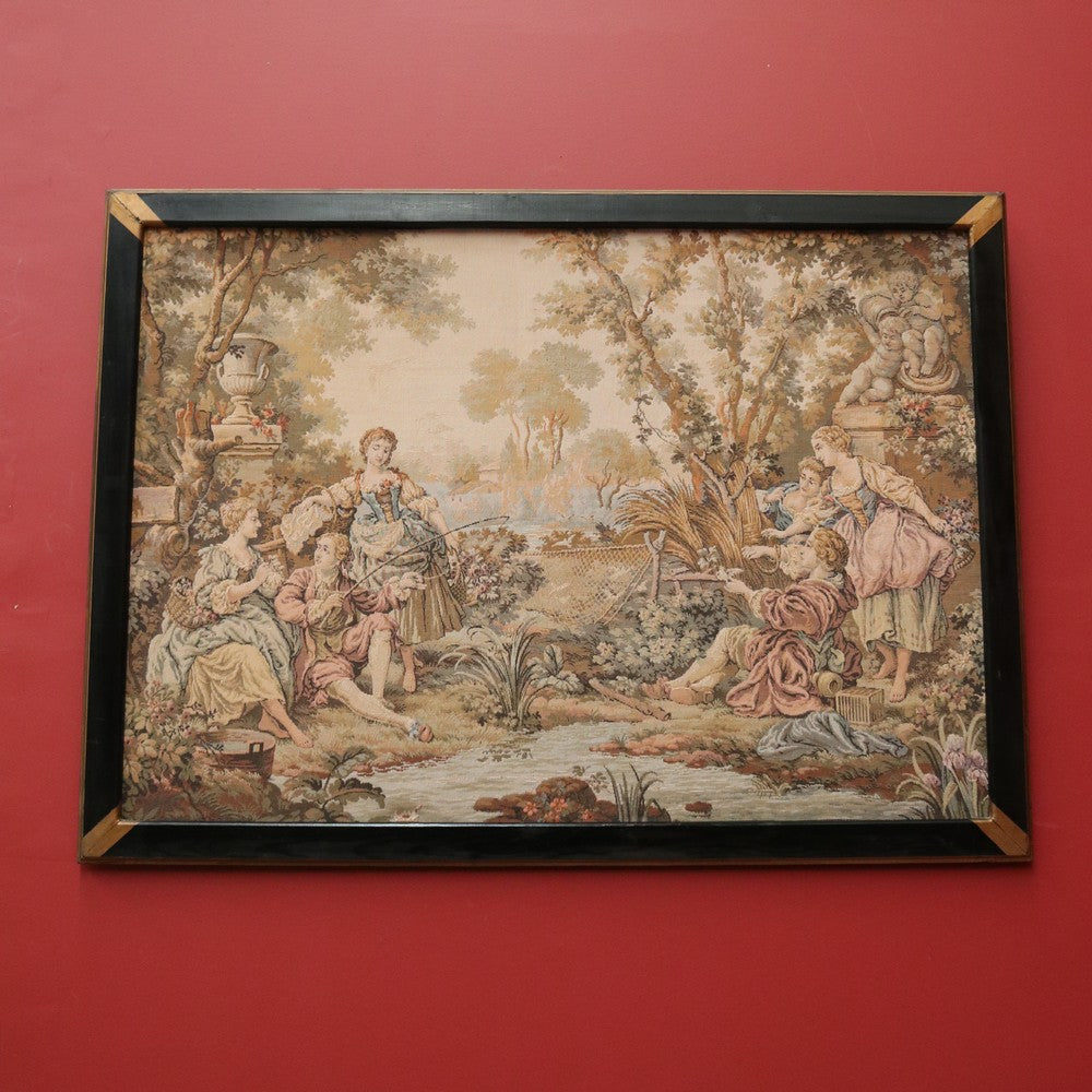 Vintage Frame French Period Scene Wall Hanging Tapestry Fishing, Romance, Lovers. B11321