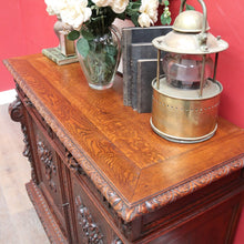 Load image into Gallery viewer, Antique French Oak Sideboard with Carved Drawers and Floral Cupboard Doors. B12655
