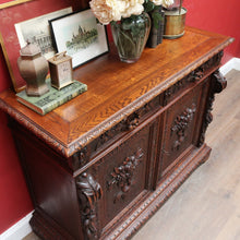Load image into Gallery viewer, Antique French Oak Sideboard with Carved Drawers and Floral Cupboard Doors. B12655
