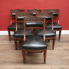 Load image into Gallery viewer, x SOLD A Set of Six and English Walnut and Black Leather Dining or Kitchen Chairs. B12344
