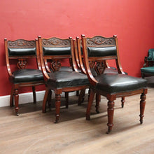 Load image into Gallery viewer, x SOLD A Set of Six and English Walnut and Black Leather Dining or Kitchen Chairs. B12344
