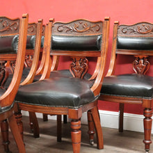 Load image into Gallery viewer, x SOLD A Set of Six and English Walnut and Black Leather Dining or Kitchen Chairs. B12344

