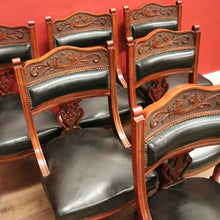 Load image into Gallery viewer, x SOLD A Set of Six and English Walnut and Black Leather Dining or Kitchen Chairs. B12344
