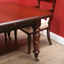Load image into Gallery viewer, Antique English Mahogany Dining Table with Turned Legs, Brass Cups &amp; Castors. B12646
