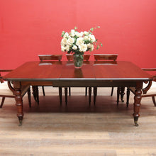 Load image into Gallery viewer, Antique English Mahogany Dining Table with Turned Legs, Brass Cups &amp; Castors. B12646
