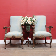 Load image into Gallery viewer, Pair of Antique French Carved Walnut Armchairs with Duck Egg Blue Upholstery. B13058
