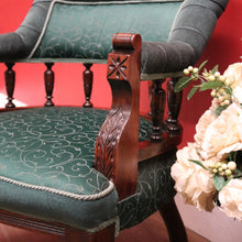 Load image into Gallery viewer, Antique English Mahogany, Velour and Sating Fabric Armchair, Hall or Bedroom Chair. B12346
