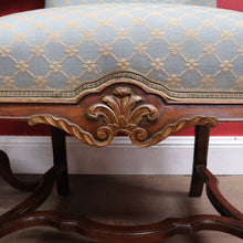 Load image into Gallery viewer, Pair of Antique French Carved Walnut Armchairs with Duck Egg Blue Upholstery. B13058

