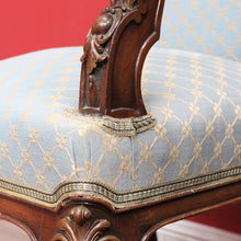 Load image into Gallery viewer, Pair of Antique French Carved Walnut Armchairs with Duck Egg Blue Upholstery. B13058
