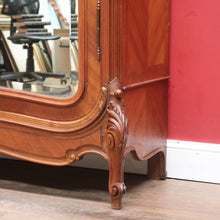 Load image into Gallery viewer, Grand French Walnut Armoire with Bevelled Mirror Doors and Carved Detail. B12664
