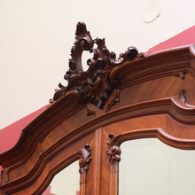 Load image into Gallery viewer, Grand French Walnut Armoire with Bevelled Mirror Doors and Carved Detail. B12664
