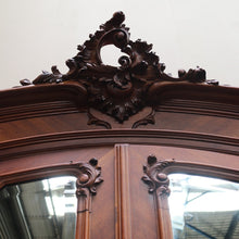 Load image into Gallery viewer, Grand French Walnut Armoire with Bevelled Mirror Doors and Carved Detail. B12664
