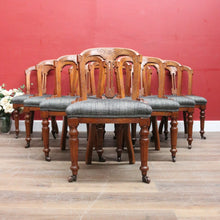 Load image into Gallery viewer, Antique English Oak Balloon Back Crest Dining or Kitchen Chairs Set of 10 Circa 1890. B13058
