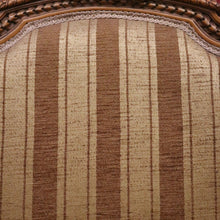 Load image into Gallery viewer, x SOLD A pair of French Armchairs, Muted Gold Stripe Fabric, Soft Feather Cushions. B12341
