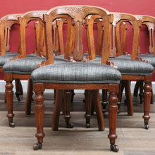 Load image into Gallery viewer, Antique English Oak Balloon Back Crest Dining or Kitchen Chairs Set of 10 Circa 1890. B13058
