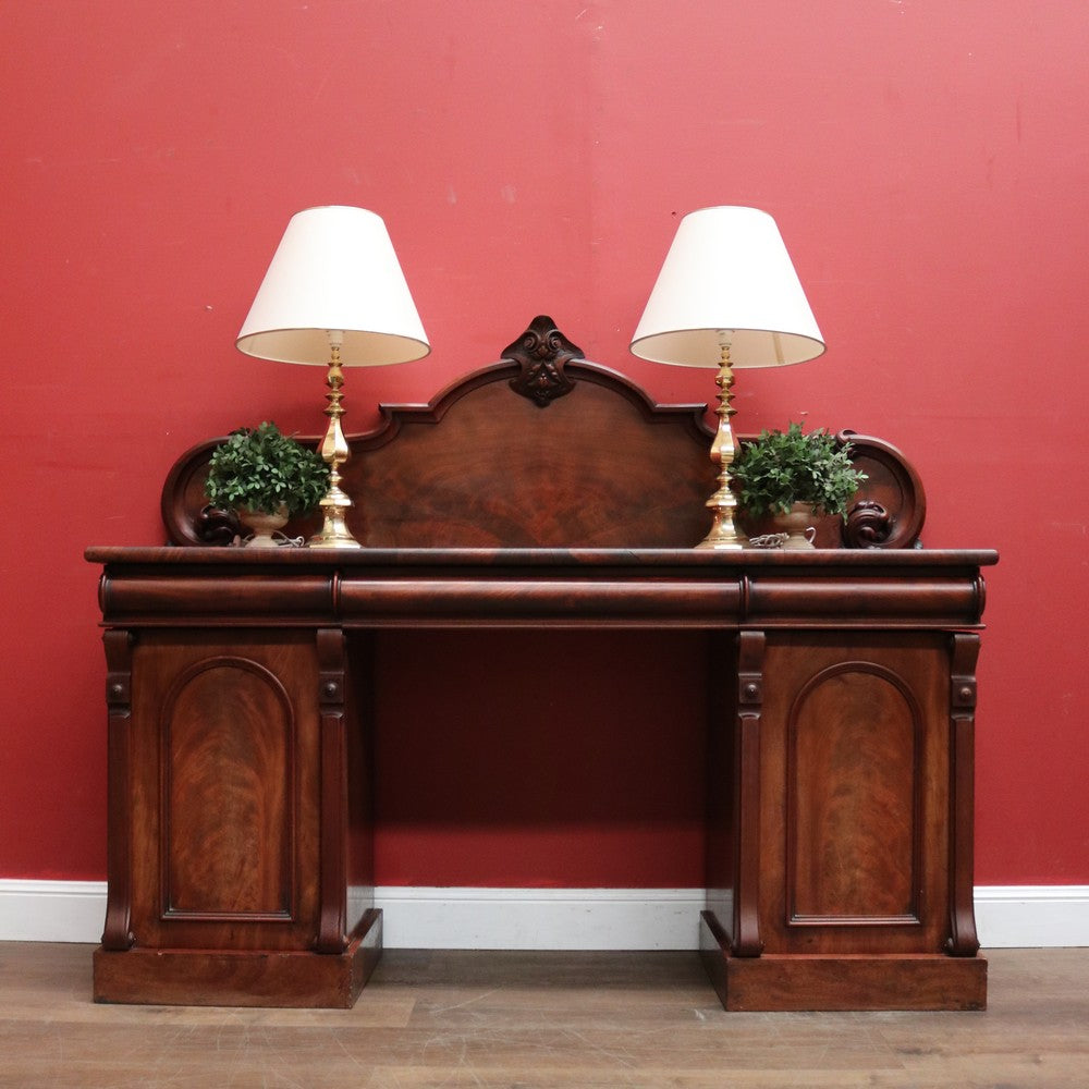 Antique English Mahogany Twin Pedestal Sideboard with Three Drawers and Backboard. B12349