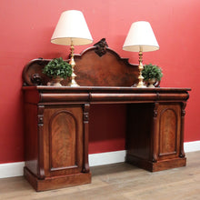 Load image into Gallery viewer, Antique English Mahogany Twin Pedestal Sideboard with Three Drawers and Backboard. B12349
