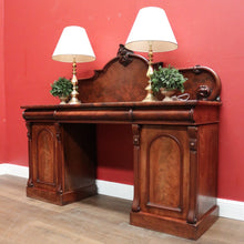 Load image into Gallery viewer, Antique English Mahogany Twin Pedestal Sideboard with Three Drawers and Backboard. B12349
