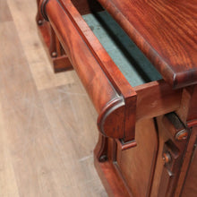 Load image into Gallery viewer, Antique English Mahogany Twin Pedestal Sideboard with Three Drawers and Backboard. B12349
