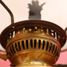 Load image into Gallery viewer, Antique Brass Duplex Oil Lamp with Milk Glass Shade and Chimney, c.1920s. B12656
