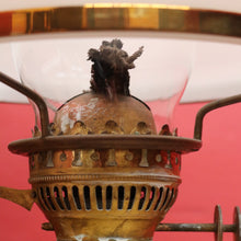 Load image into Gallery viewer, Antique Brass Duplex Oil Lamp with Milk Glass Shade and Chimney, c.1920s. B12656
