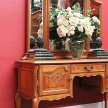 Load image into Gallery viewer, Vintage French Oak Three Panel Dressing Mirror with Carved Shell Detail. B12759
