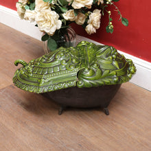 Load image into Gallery viewer, Antique French Cast Iron Coal Scuttle with Green Enamel Lid, Art Nouveau Era. B12665
