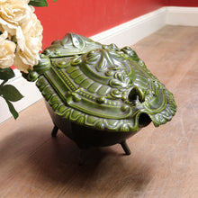 Load image into Gallery viewer, Antique French Cast Iron Coal Scuttle with Green Enamel Lid, Art Nouveau Era. B12665

