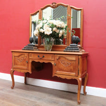 Load image into Gallery viewer, Vintage French Oak Three Panel Dressing Mirror with Carved Shell Detail. B12759
