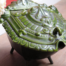 Load image into Gallery viewer, Antique French Cast Iron Coal Scuttle with Green Enamel Lid, Art Nouveau Era. B12665
