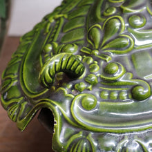 Load image into Gallery viewer, Antique French Cast Iron Coal Scuttle with Green Enamel Lid, Art Nouveau Era. B12665
