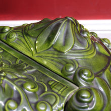 Load image into Gallery viewer, Antique French Cast Iron Coal Scuttle with Green Enamel Lid, Art Nouveau Era. B12665
