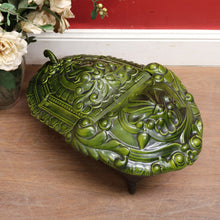 Load image into Gallery viewer, Antique French Cast Iron Coal Scuttle with Green Enamel Lid, Art Nouveau Era. B12665
